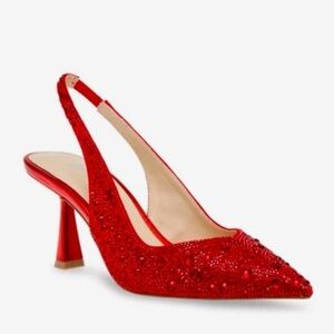 Betsey Johnson Mya Pump Red Sparkle Beaded Rhinestone Embellished Ruby Slippers